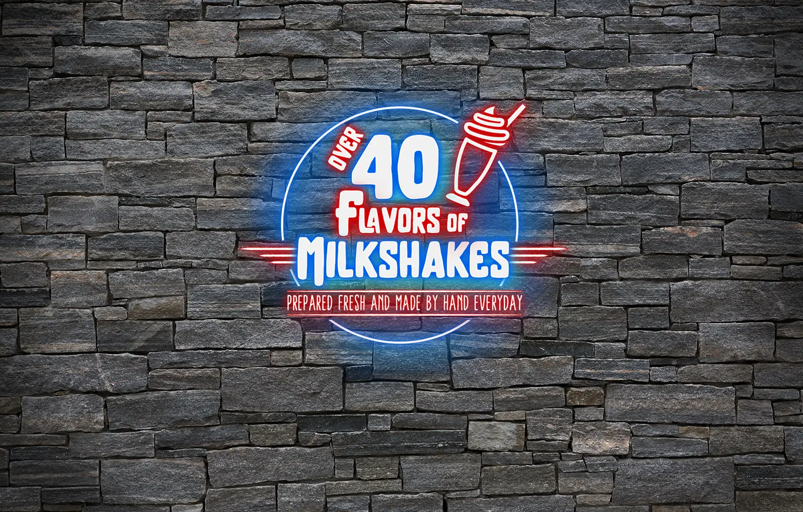 Over 40 Flovors Of Milkshakes Prepared Fresh And Made By Hand Everyday